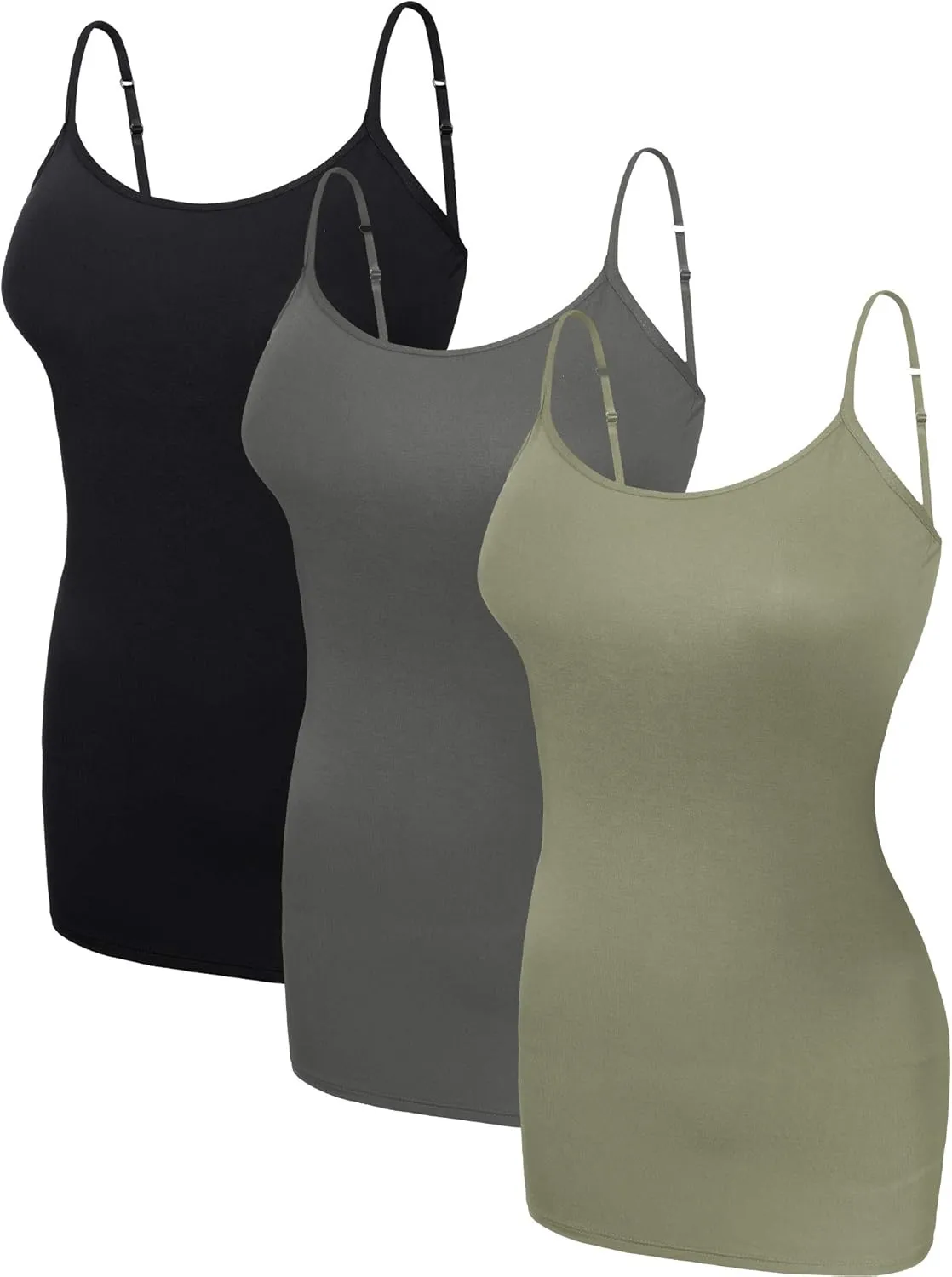 WILLBOND 3 Pieces Women Basic Long Tanks Adjustable Spaghetti Strap Camisole Top