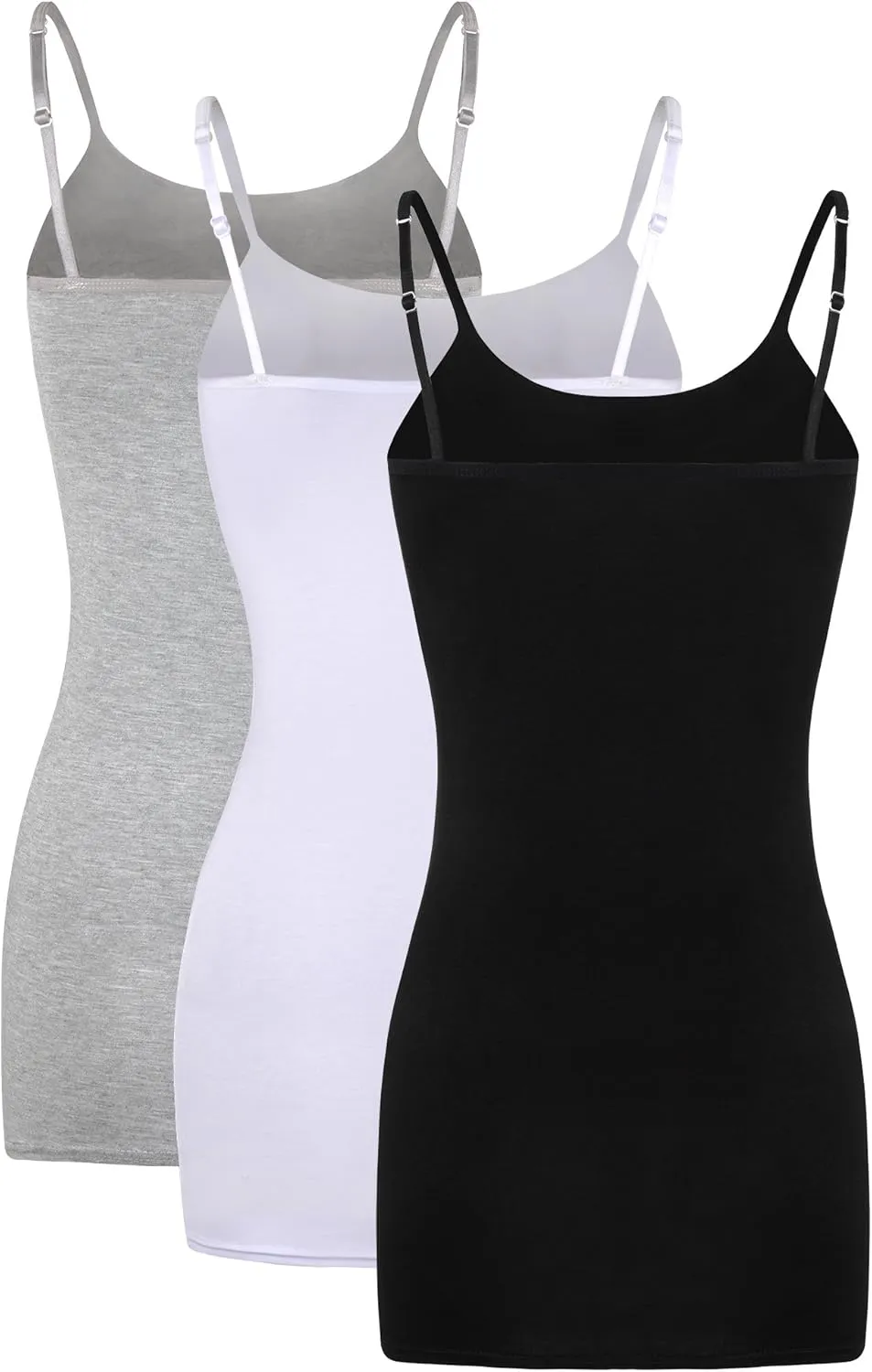 WILLBOND 3 Pieces Women Basic Long Tanks Adjustable Spaghetti Strap Camisole Top