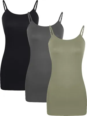WILLBOND 3 Pieces Women Basic Long Tanks Adjustable Spaghetti Strap Camisole Top