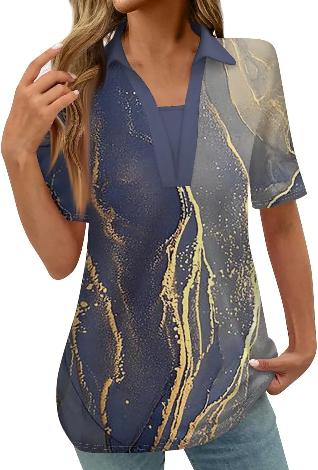 Women 2024 Short Sleeve Summer Tops Floral Boho Trendy Blouses Dressy Causal Tunic Tshirts Cute Vacation Clothes
