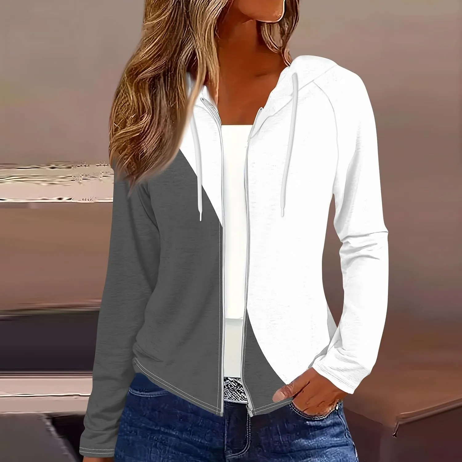 Women Oversized Fall Winter Hoodie Coats Long Sleeve Crew Neck Full Zip Up Trendy Casual Sweatshirt Jackets Tops
