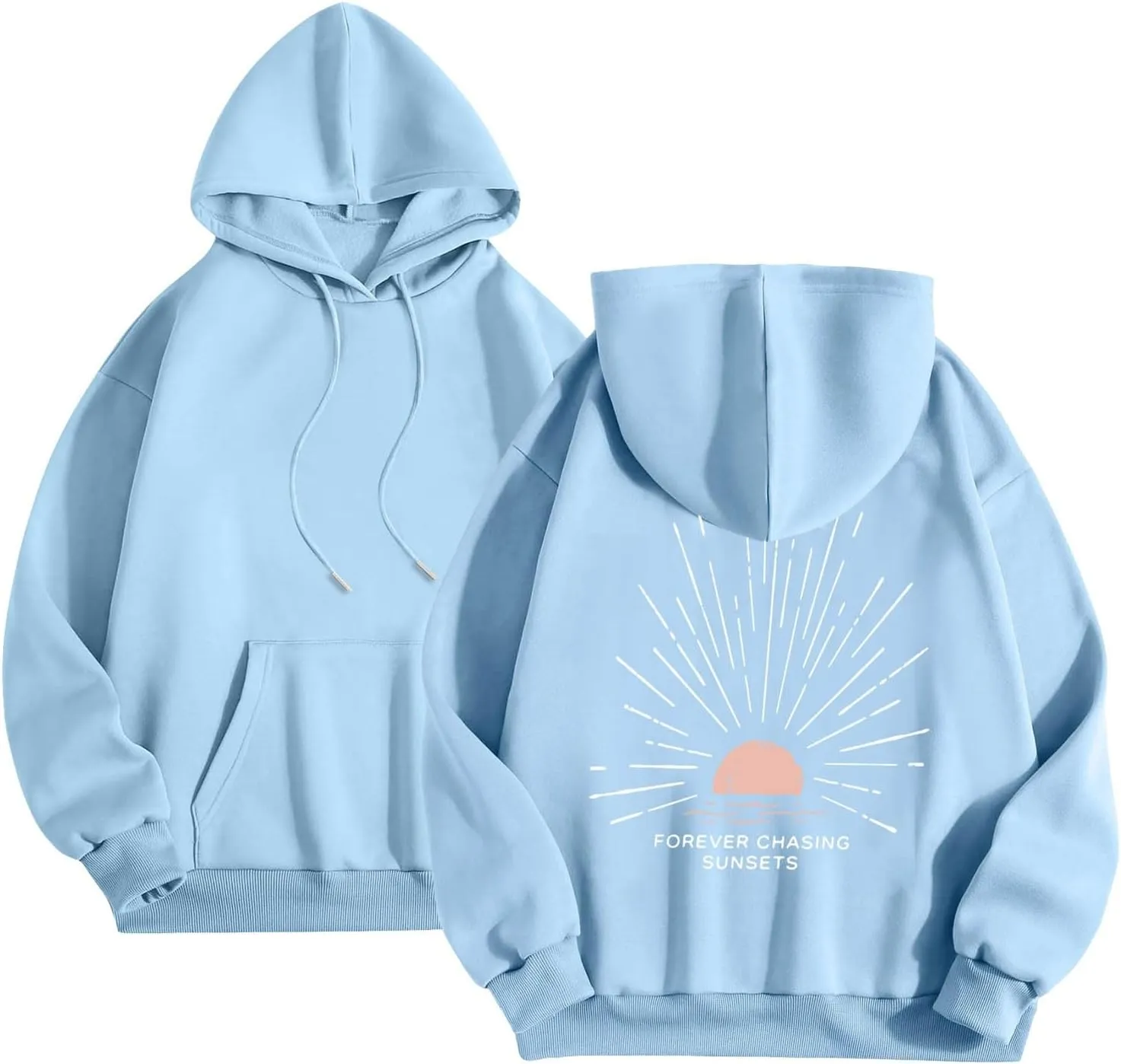 Women Oversized Hoodie Beachy Sweatshirt Letter Printed Always Chasing Sunsets Hoodies Solid Color Soft Top