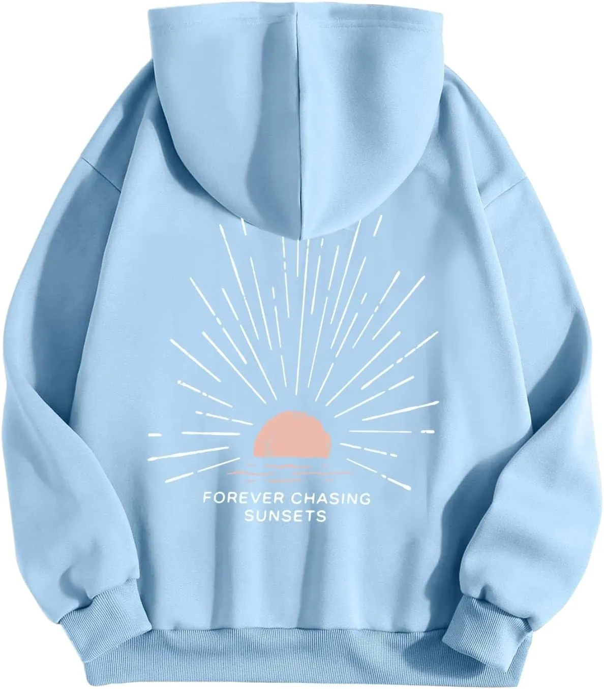 Women Oversized Hoodie Beachy Sweatshirt Letter Printed Always Chasing Sunsets Hoodies Solid Color Soft Top