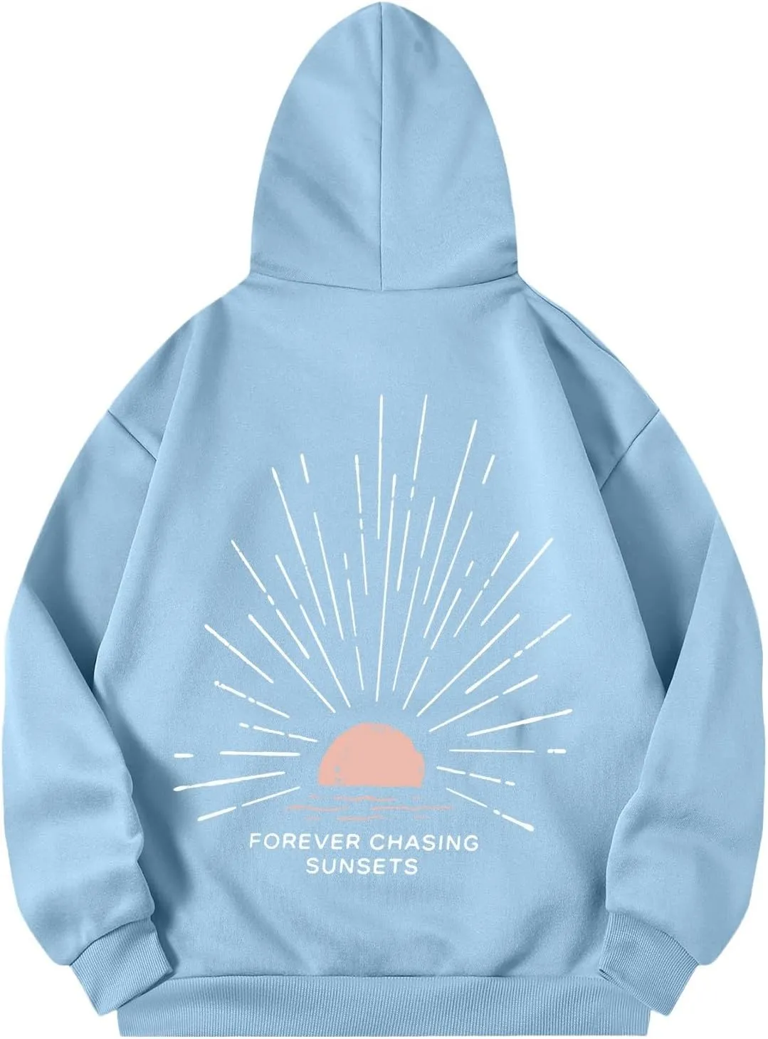 Women Oversized Hoodie Beachy Sweatshirt Letter Printed Always Chasing Sunsets Hoodies Solid Color Soft Top