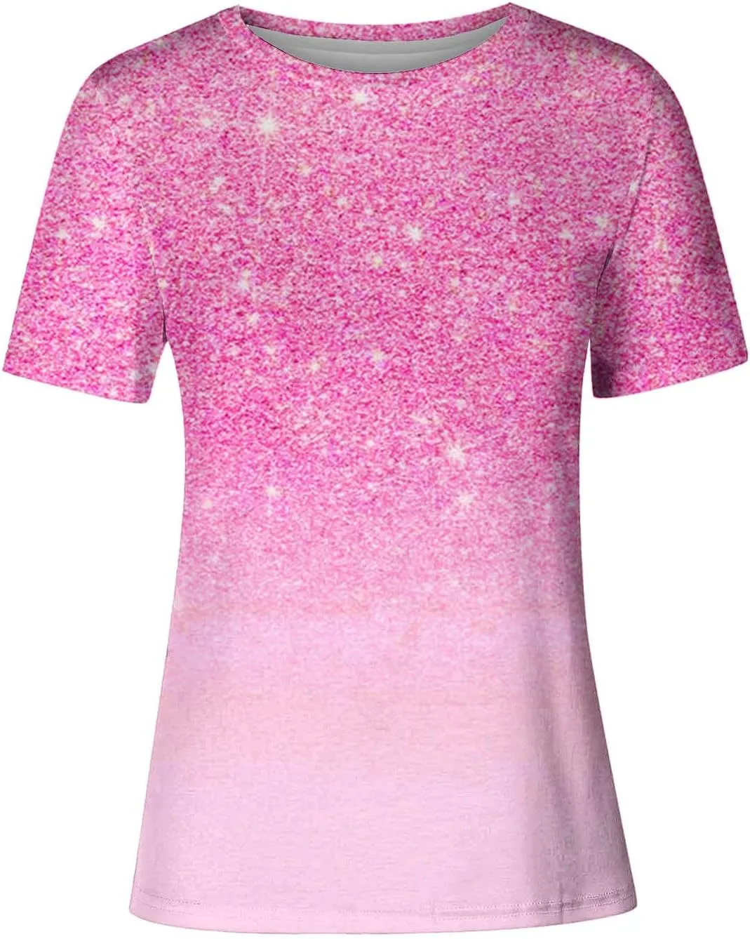 Women Sparkly Graphic Print Tops Tie Dye Tee Shirt Loose Short Sleeve Crewneck Tshirt Basic Casual Color Block Blouse