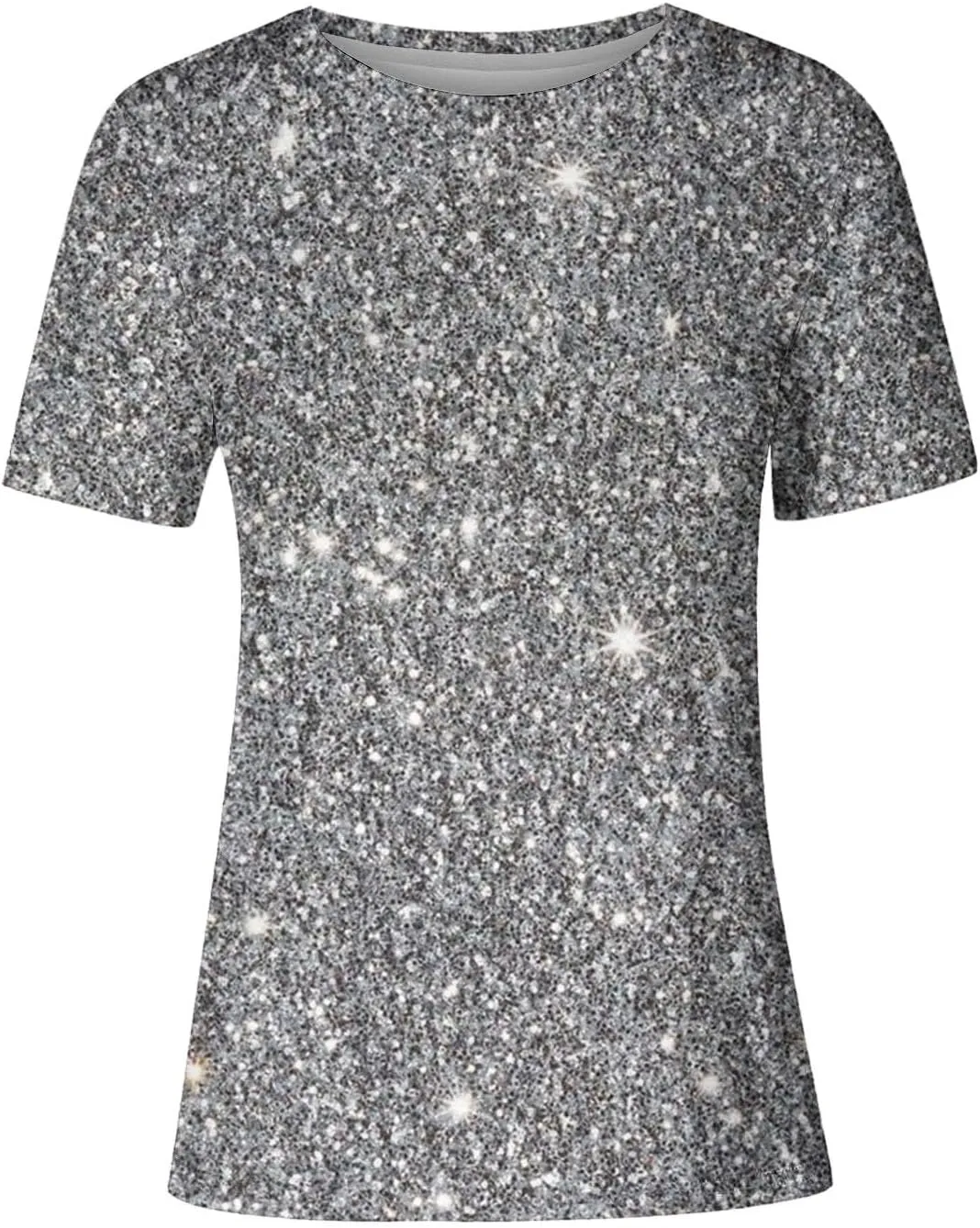 Women Sparkly Graphic Print Tops Tie Dye Tee Shirt Loose Short Sleeve Crewneck Tshirt Basic Casual Color Block Blouse