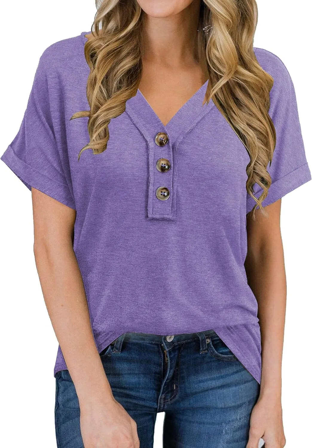 Women Summer Tops Spring Fashion Button Down Shirts Short Sleeve Tshirts Casual T Shirts V Neck Clothes