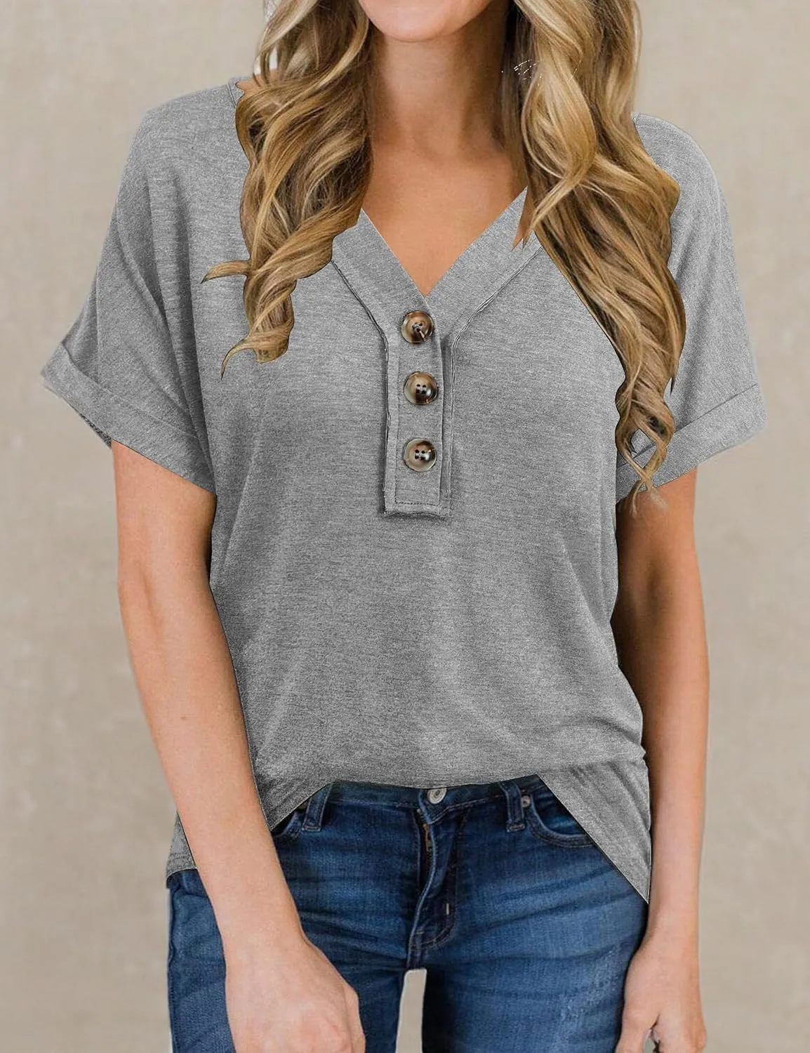 Women Summer Tops Spring Fashion Button Down Shirts Short Sleeve Tshirts Casual T Shirts V Neck Clothes