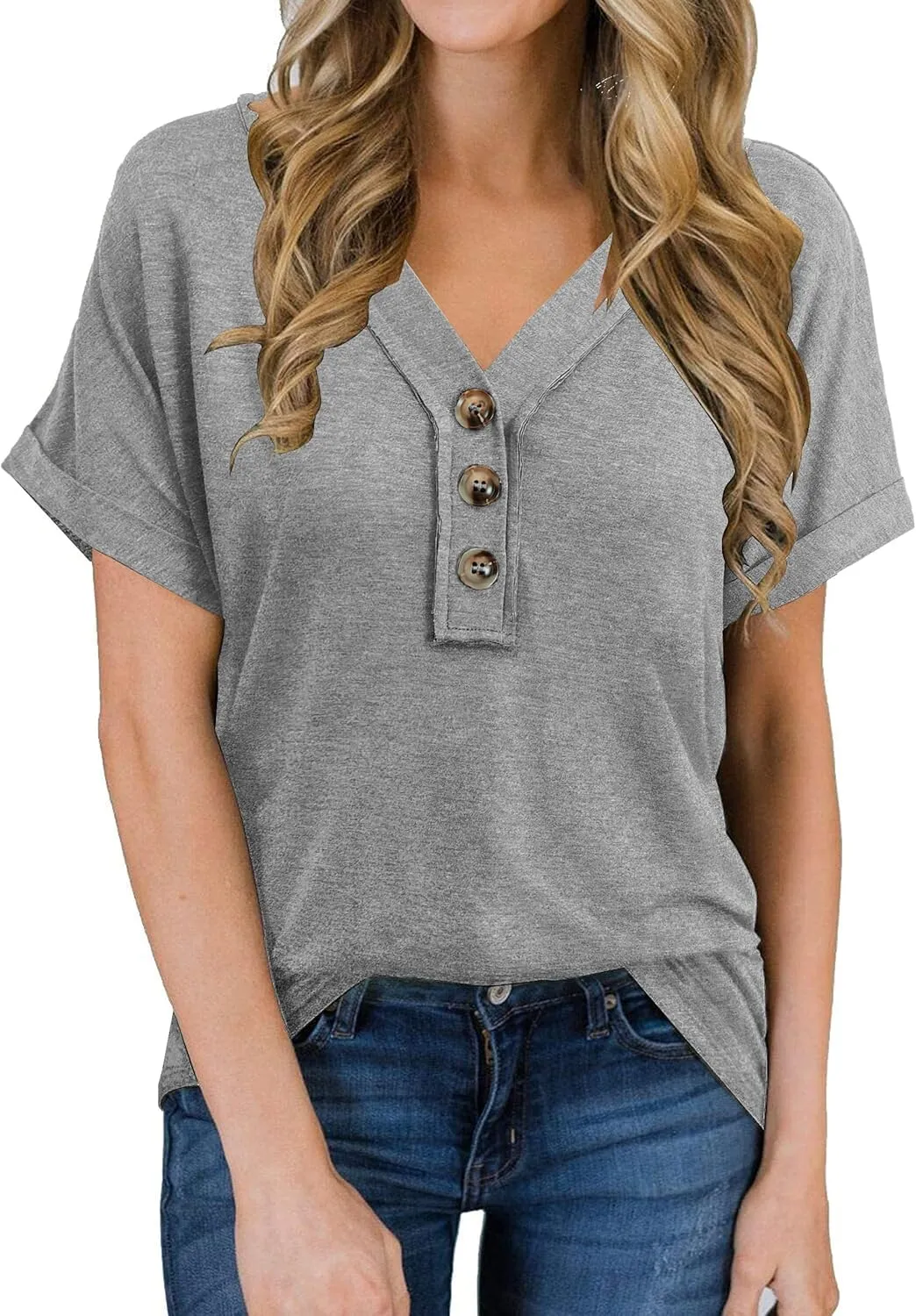 Women Summer Tops Spring Fashion Button Down Shirts Short Sleeve Tshirts Casual T Shirts V Neck Clothes
