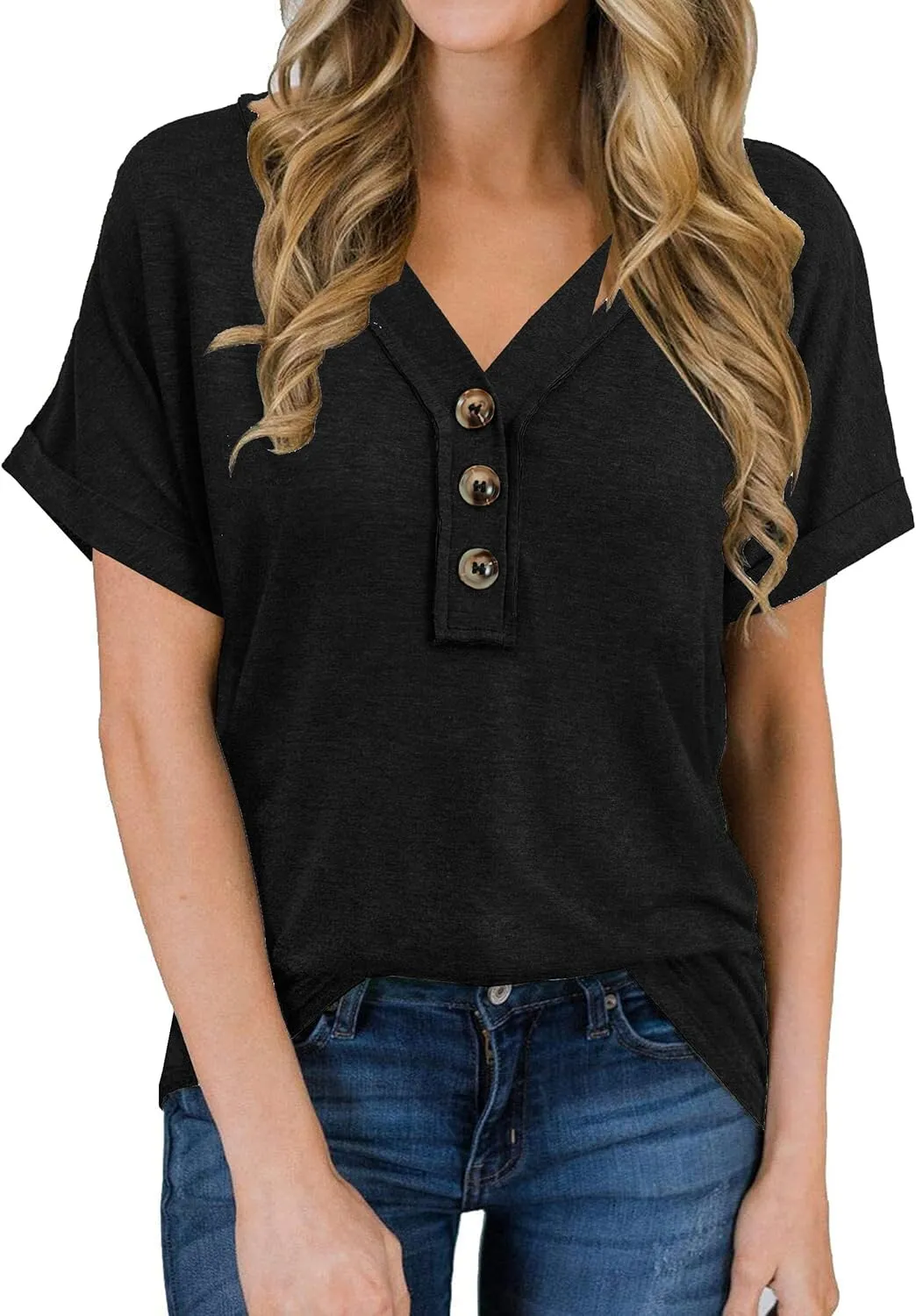Women Summer Tops Spring Fashion Button Down Shirts Short Sleeve Tshirts Casual T Shirts V Neck Clothes