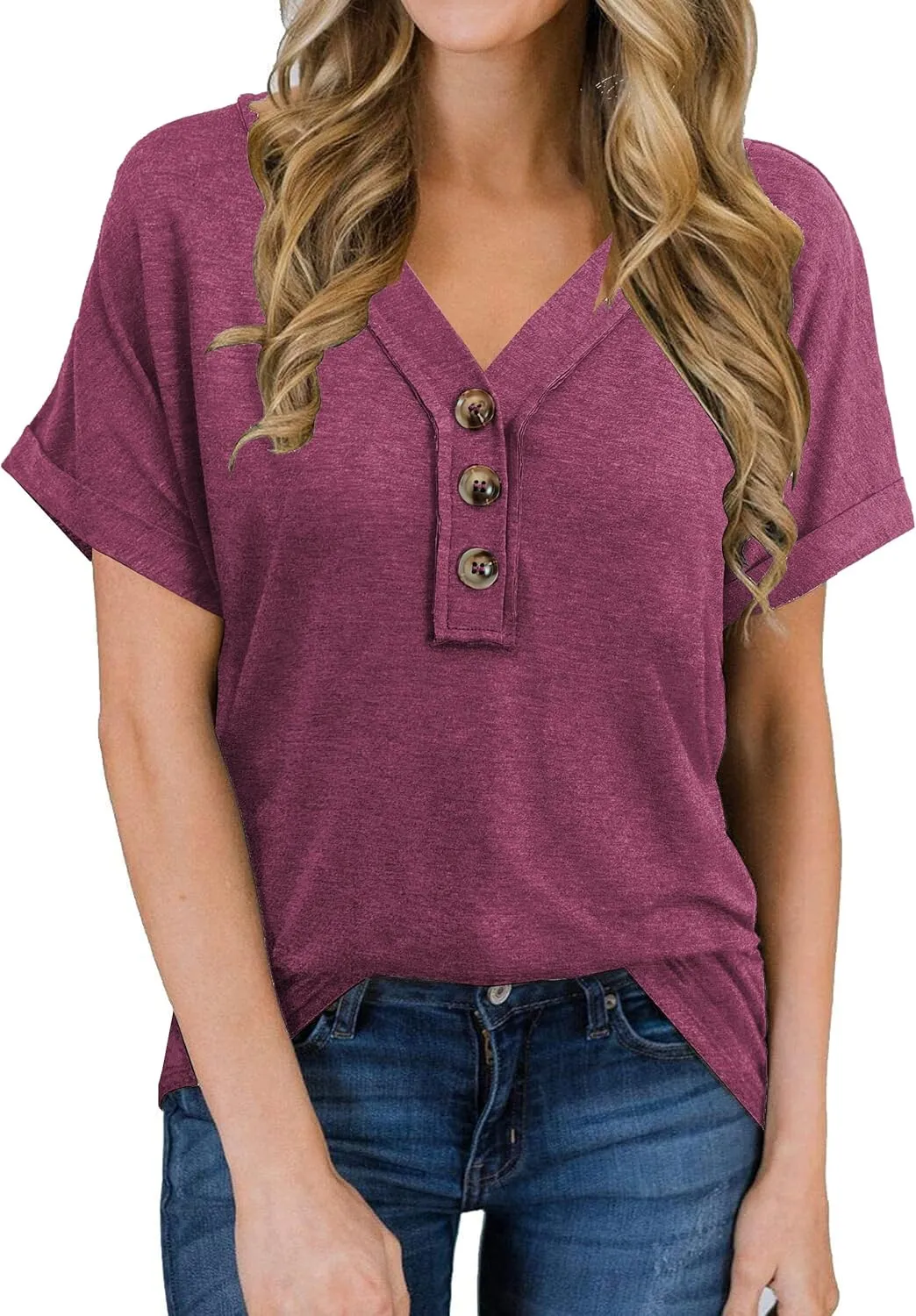 Women Summer Tops Spring Fashion Button Down Shirts Short Sleeve Tshirts Casual T Shirts V Neck Clothes