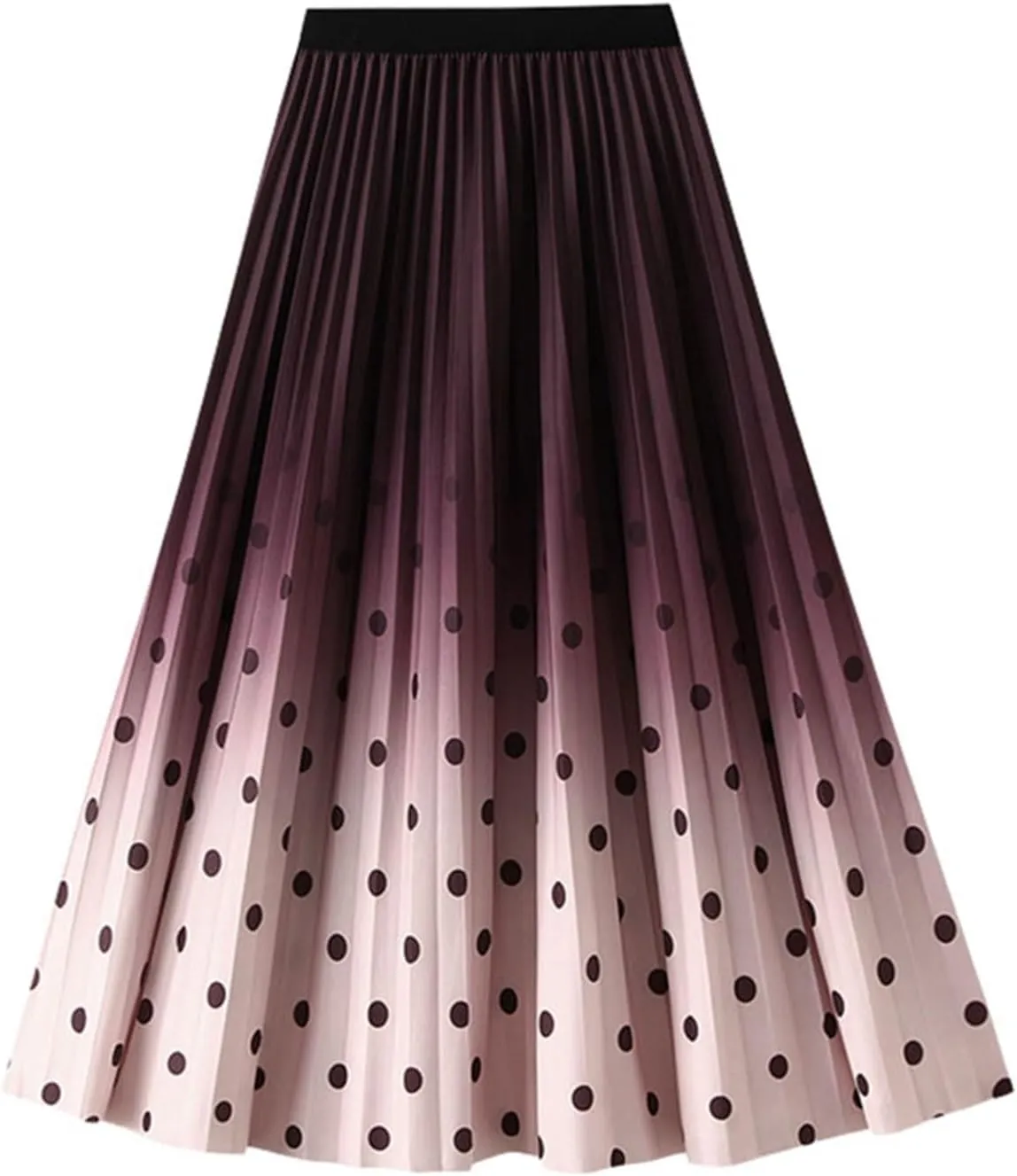 Women Trendy High Waisted Slim Gradient Pleated A-Line Midi Skirt, Stylish Polka Dot Print for Fashion-Forward Look