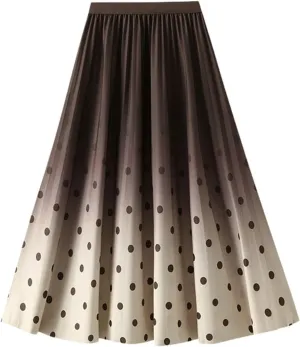 Women Trendy High Waisted Slim Gradient Pleated A-Line Midi Skirt, Stylish Polka Dot Print for Fashion-Forward Look