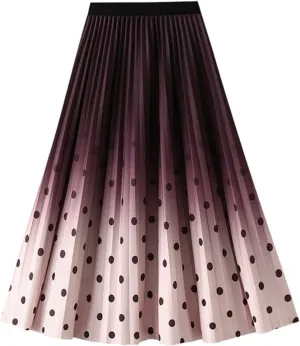 Women Trendy High Waisted Slim Gradient Pleated A-Line Midi Skirt, Stylish Polka Dot Print for Fashion-Forward Look