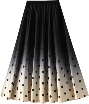 Women Trendy High Waisted Slim Gradient Pleated A-Line Midi Skirt, Stylish Polka Dot Print for Fashion-Forward Look