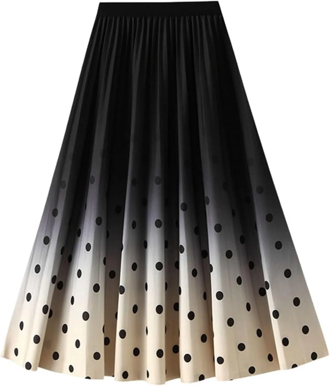 Women Trendy High Waisted Slim Gradient Pleated A-Line Midi Skirt, Stylish Polka Dot Print for Fashion-Forward Look