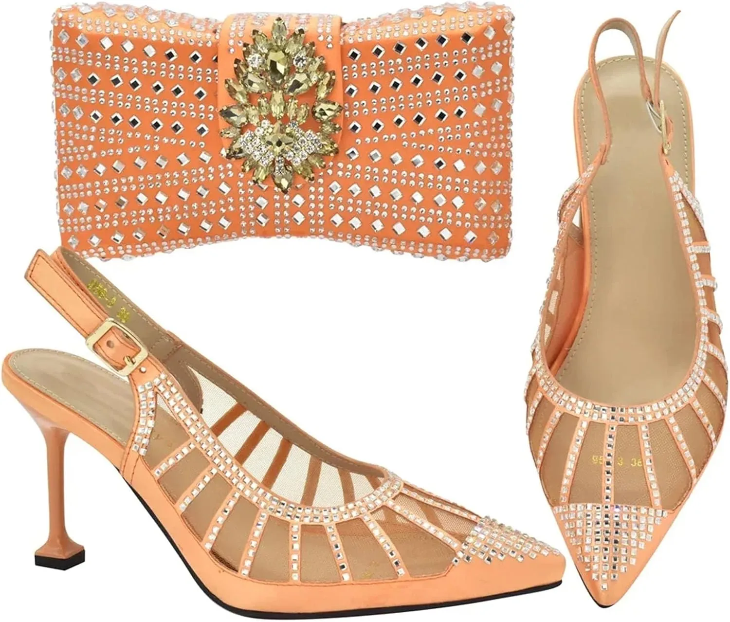 Women's African-Italian Bridal Set - Rhinestone-Embellished High Heels & Party Clutch