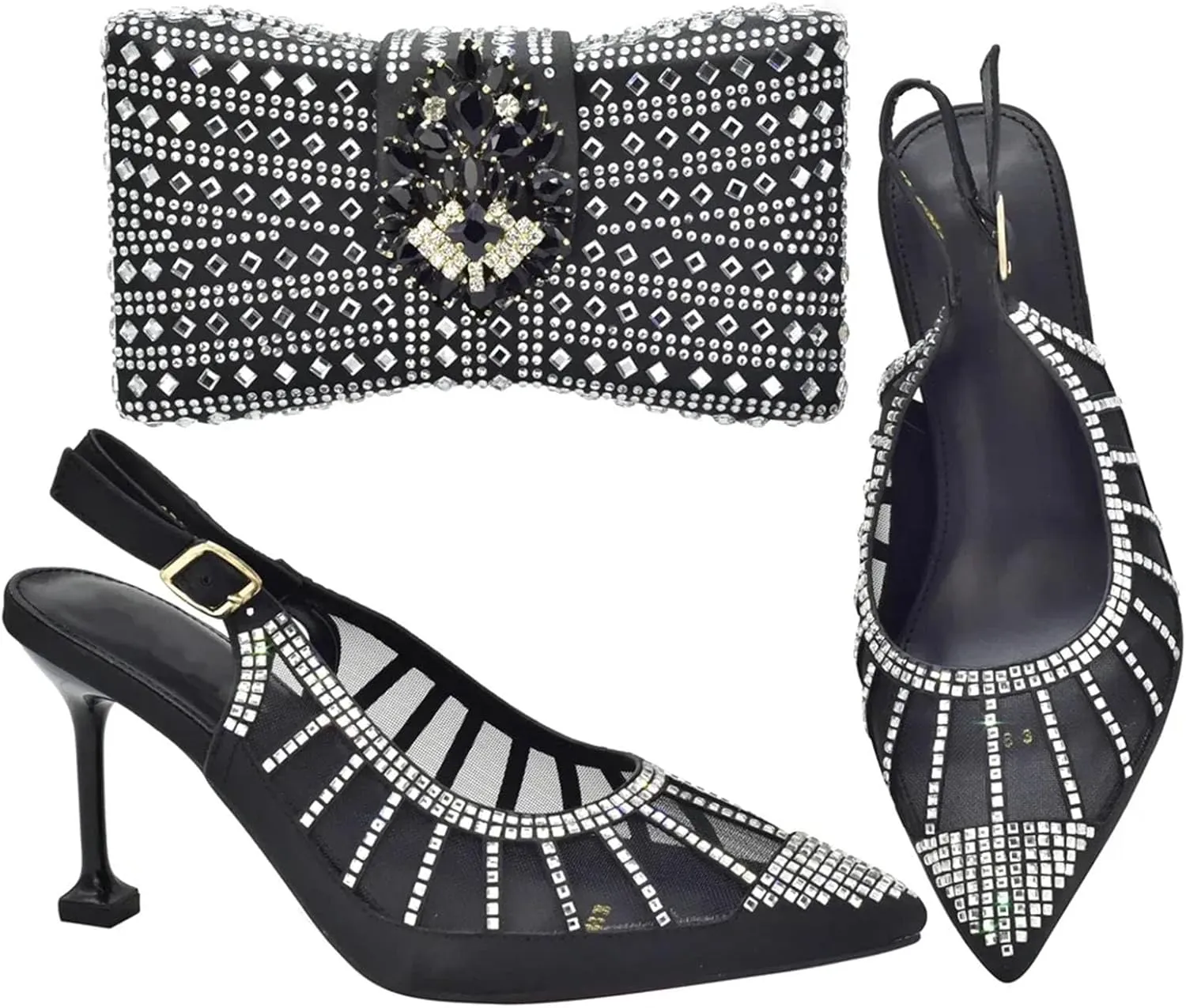 Women's African-Italian Bridal Set - Rhinestone-Embellished High Heels & Party Clutch