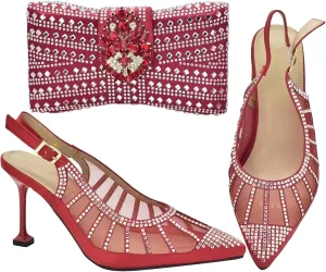 Women's African-Italian Bridal Set - Rhinestone-Embellished High Heels & Party Clutch