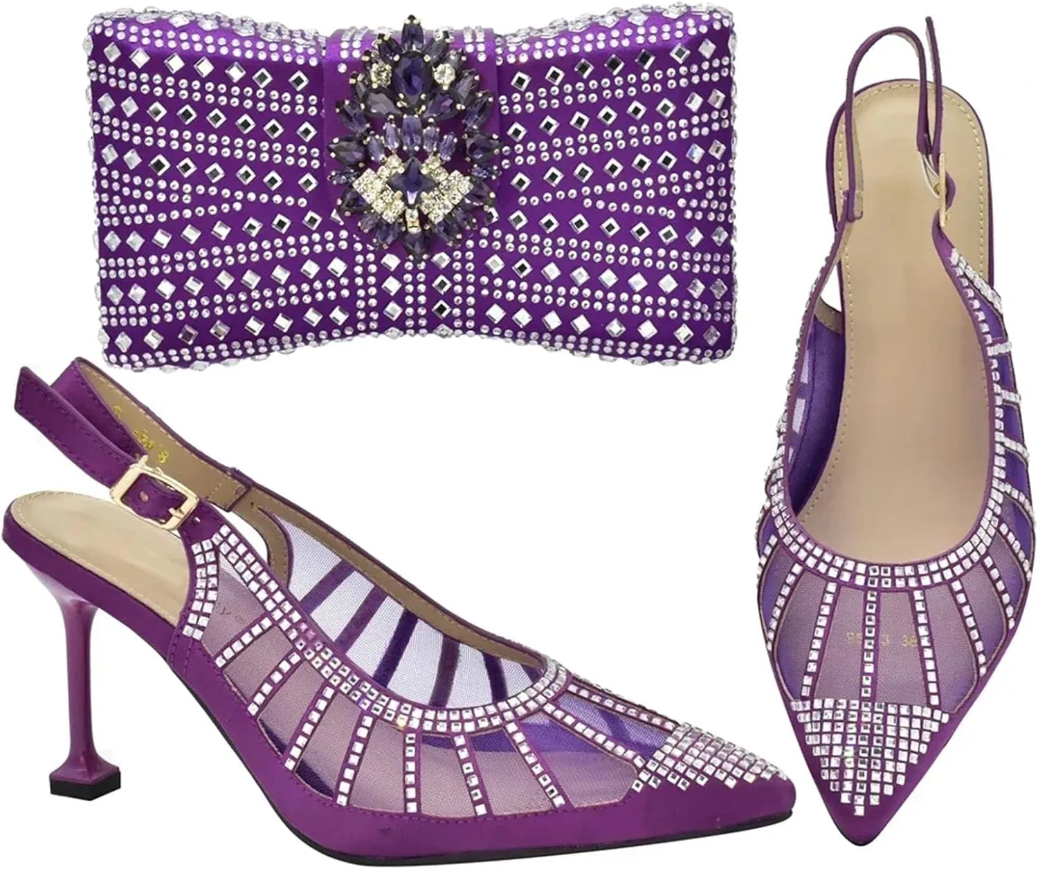 Women's African-Italian Bridal Set - Rhinestone-Embellished High Heels & Party Clutch