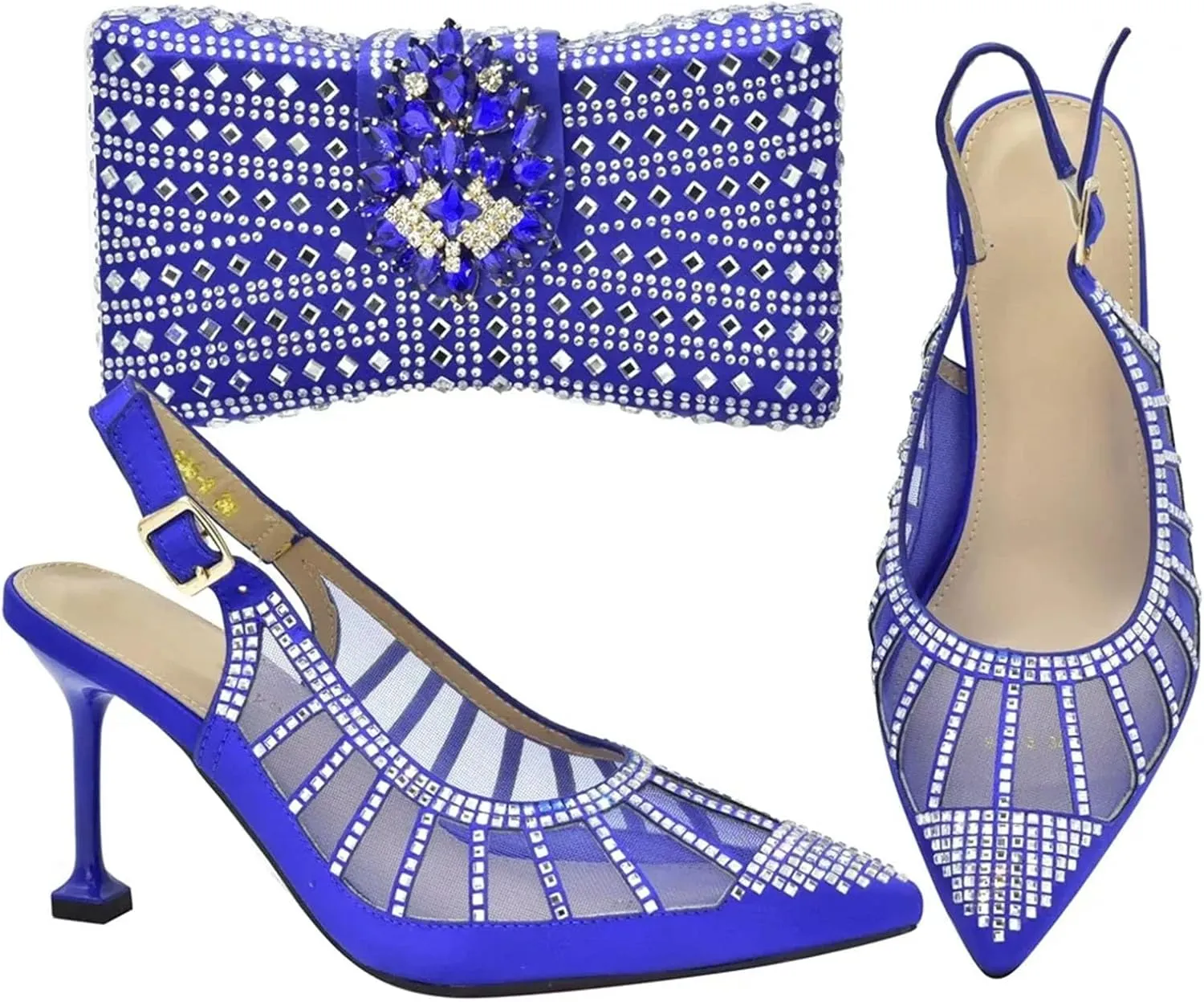 Women's African-Italian Bridal Set - Rhinestone-Embellished High Heels & Party Clutch