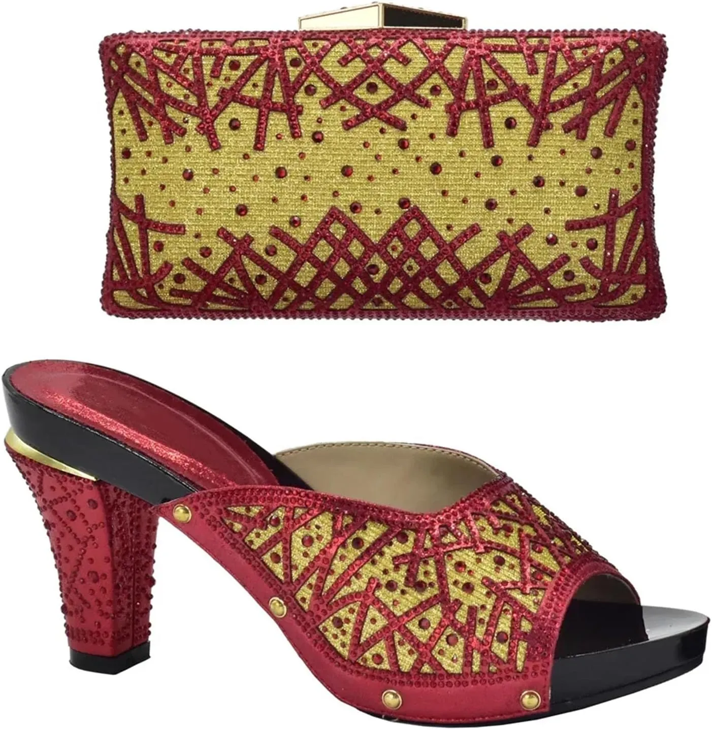 Women's African Transparent Heel Bridal Set - Clear Acrylic Rhinestone Pumps & Geometric Crystal Clutch for Modern Brides