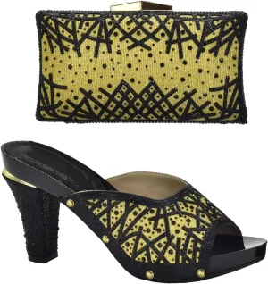 Women's African Transparent Heel Bridal Set - Clear Acrylic Rhinestone Pumps & Geometric Crystal Clutch for Modern Brides