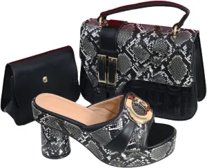 Women's Black Peep-Toe Bridal Set - Comfortable Stiletto Pumps & Velvet Clutch for Formal Receptions