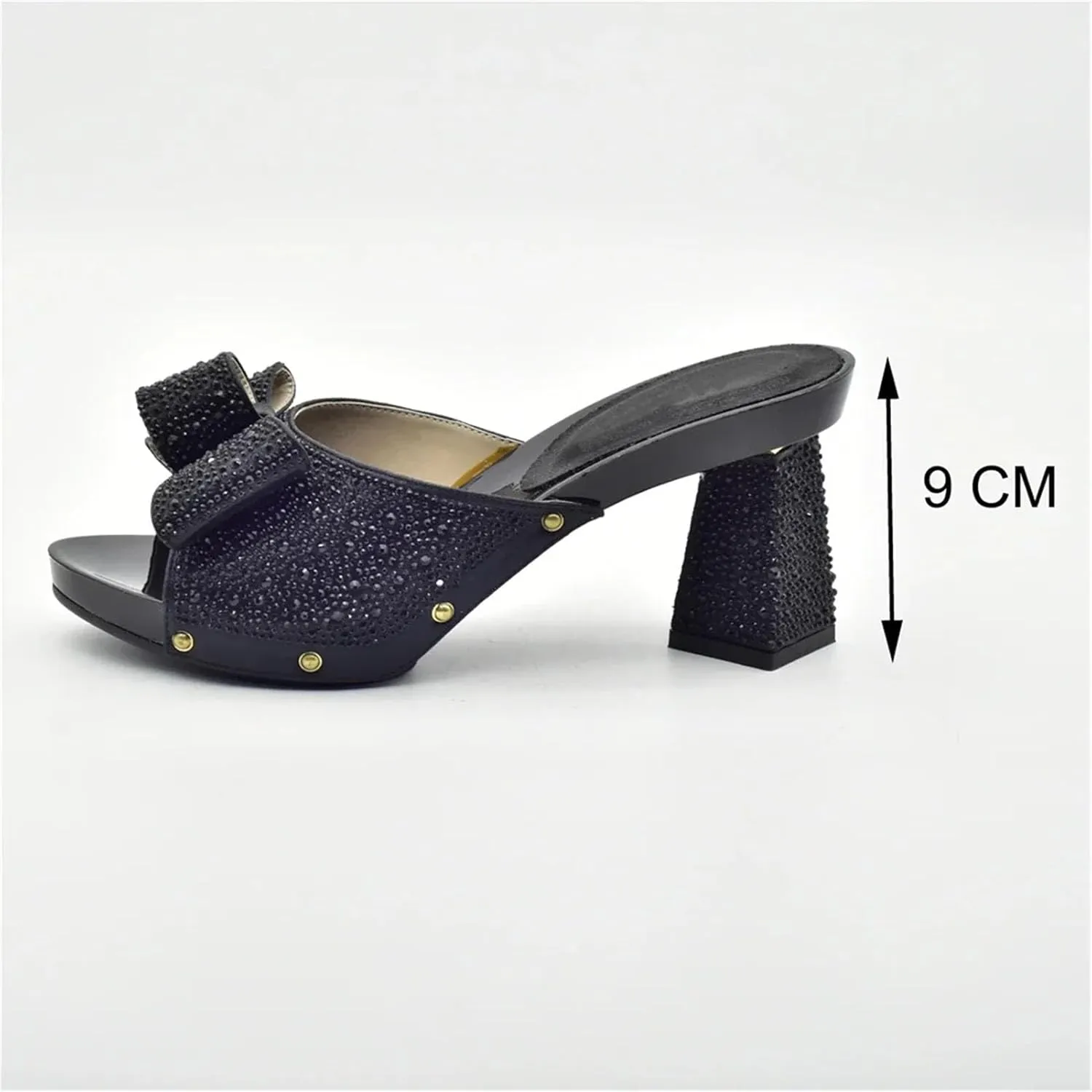Women's Black Rhinestone Shoe & Bag Set - Slip-On Pumps & Clutch for African Weddings and Parties