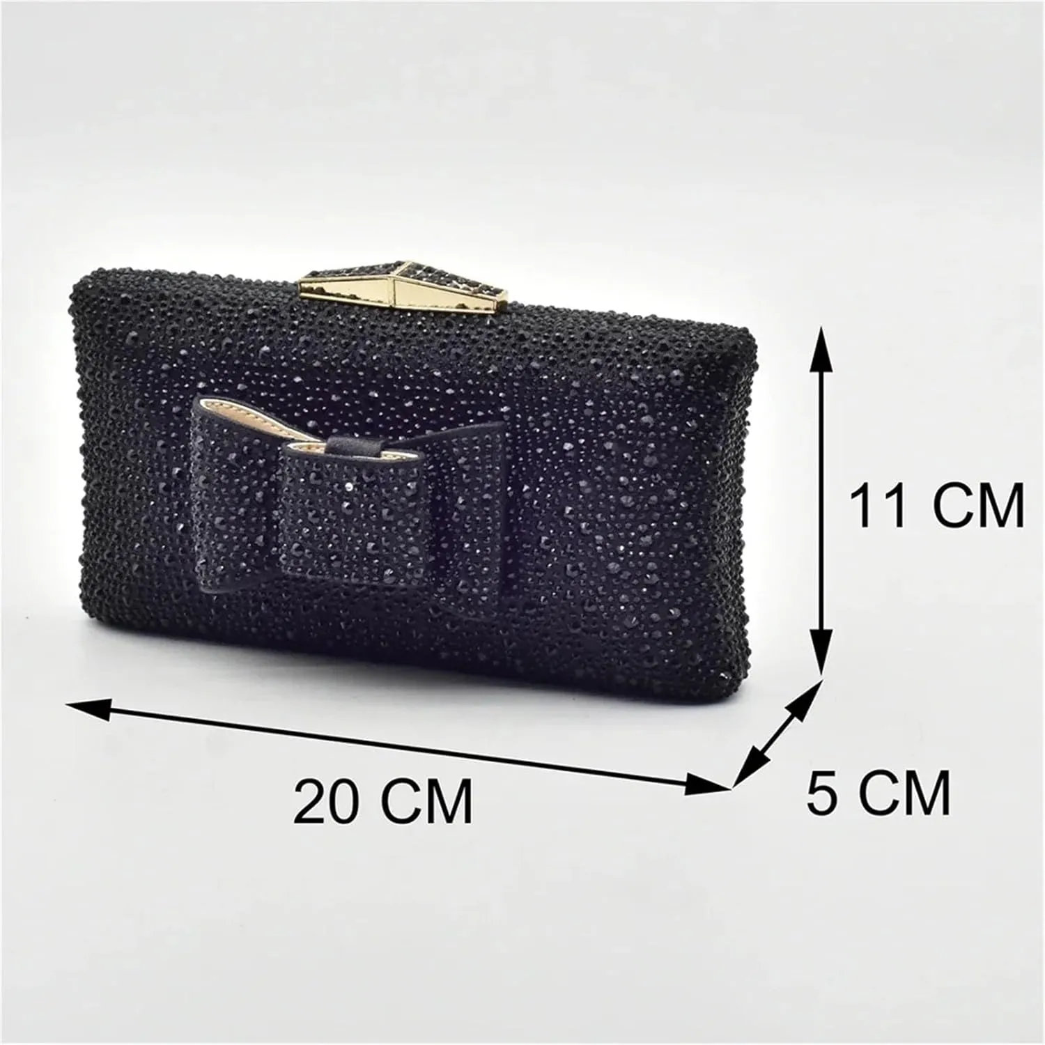 Women's Black Rhinestone Shoe & Bag Set - Slip-On Pumps & Clutch for African Weddings and Parties