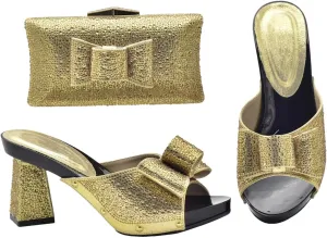 Women's Black Rhinestone Shoe & Bag Set - Slip-On Pumps & Clutch for African Weddings and Parties