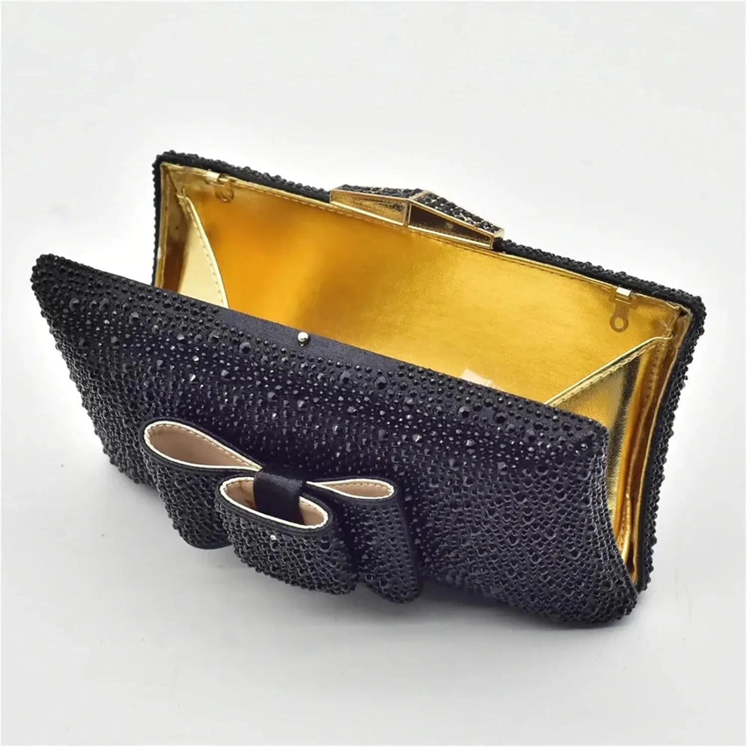 Women's Black Rhinestone Shoe & Bag Set - Slip-On Pumps & Clutch for African Weddings and Parties