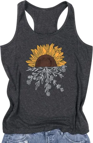 Womens Boho Floral Tank Tops Vintage Mandala Racerback Tank Summer Short Sleeve Tank Cute Tank Tops