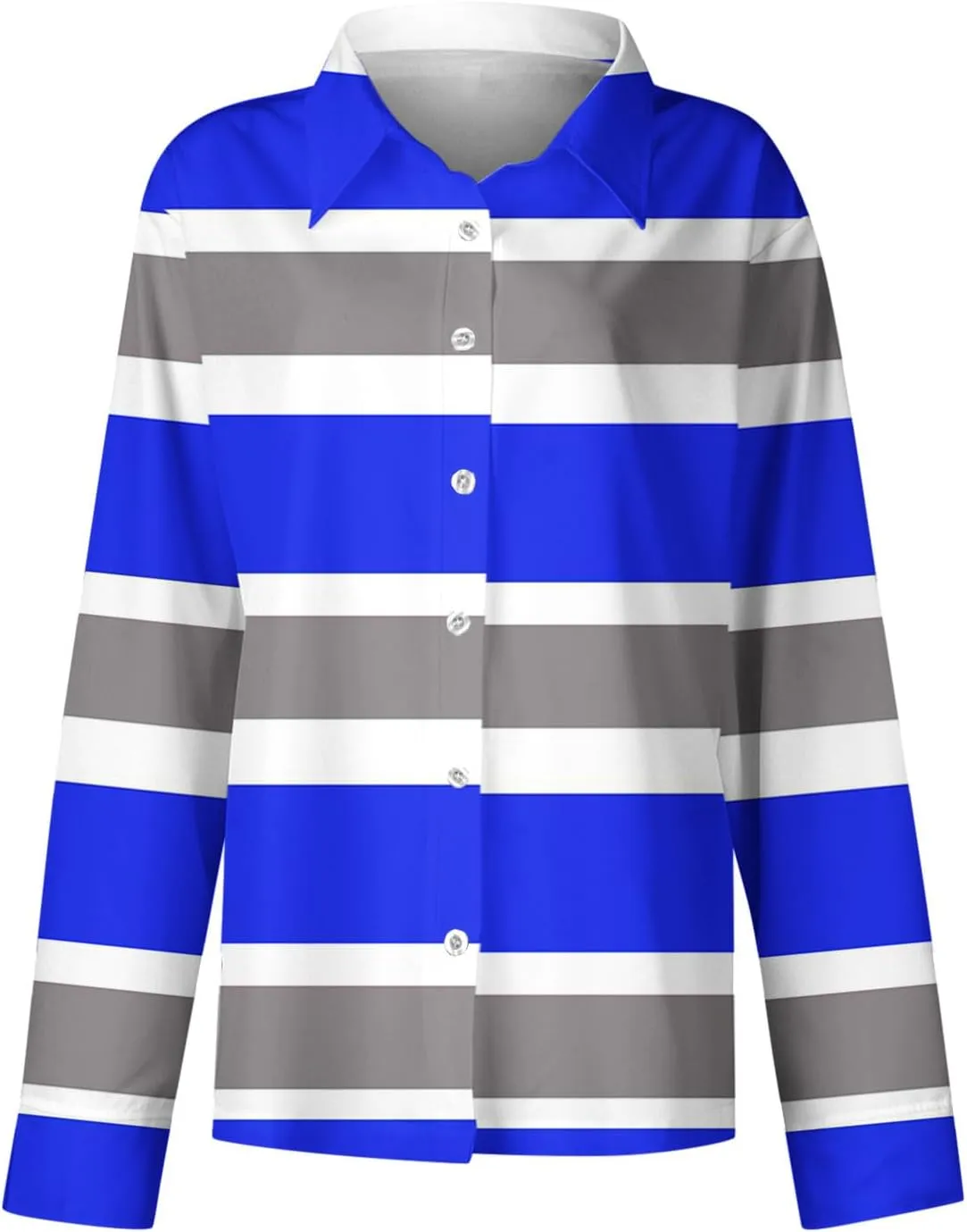 Womens Button Down Casual Shirts Color Block Striped Blouse Tops Long Sleeve Collar Shirt Dressy Work Outfits Clothing
