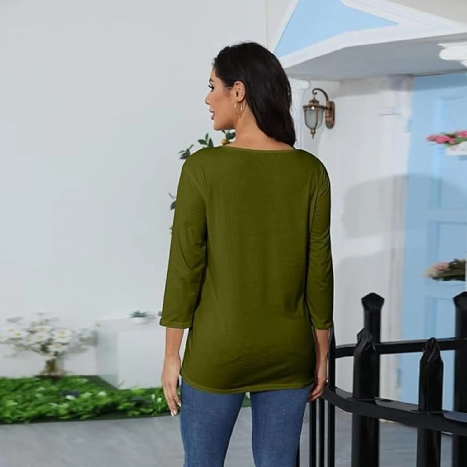Women's Casual 3/4 Sleeve T-Shirt 2025 Summer Tunic Tops Dressy Trendy Basic Tees Blouses Loose Fit Crewneck Pullover