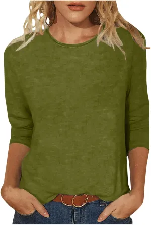 Women's Casual 3/4 Sleeve T-Shirt 2025 Summer Tunic Tops Dressy Trendy Basic Tees Blouses Loose Fit Crewneck Pullover