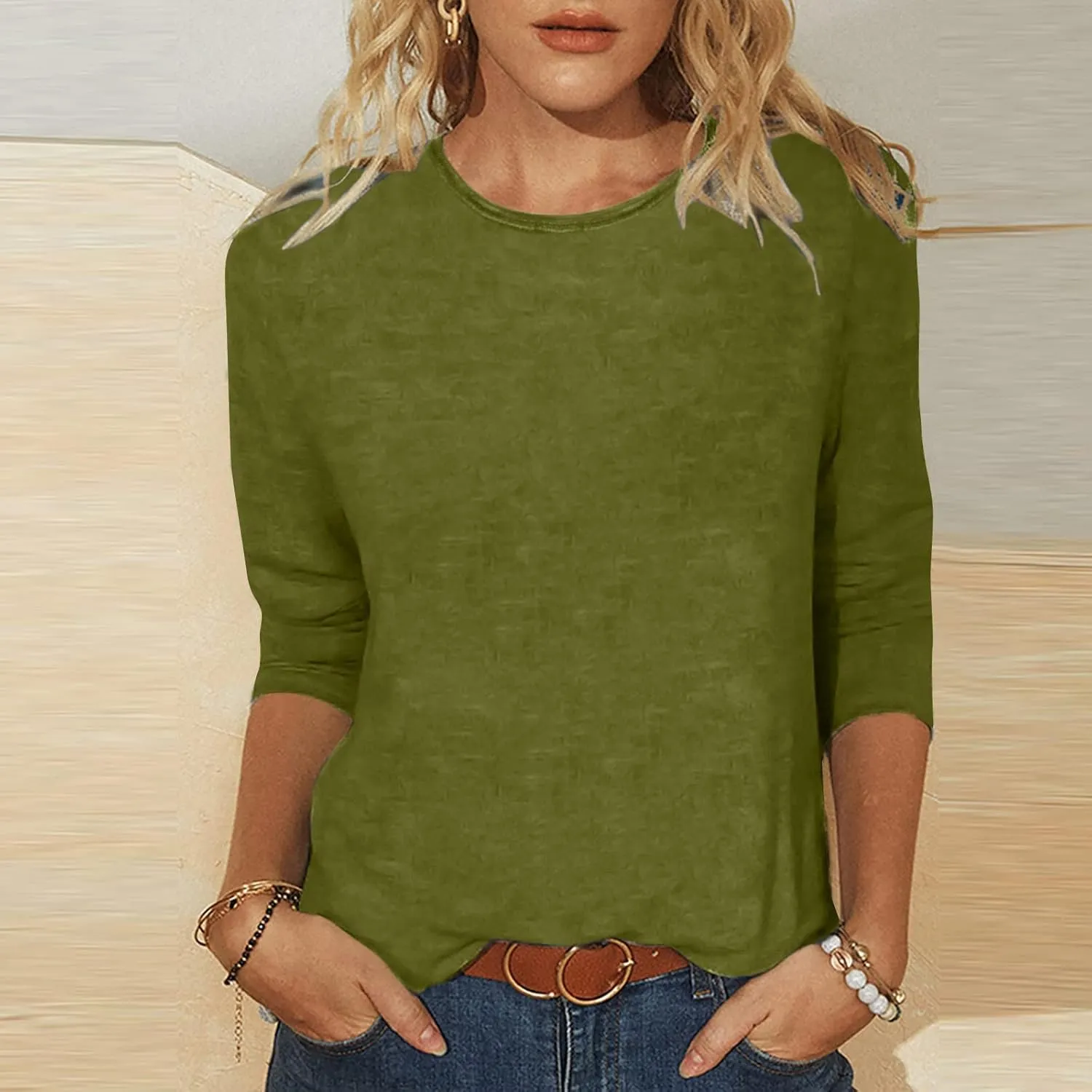 Women's Casual 3/4 Sleeve T-Shirt 2025 Summer Tunic Tops Dressy Trendy Basic Tees Blouses Loose Fit Crewneck Pullover