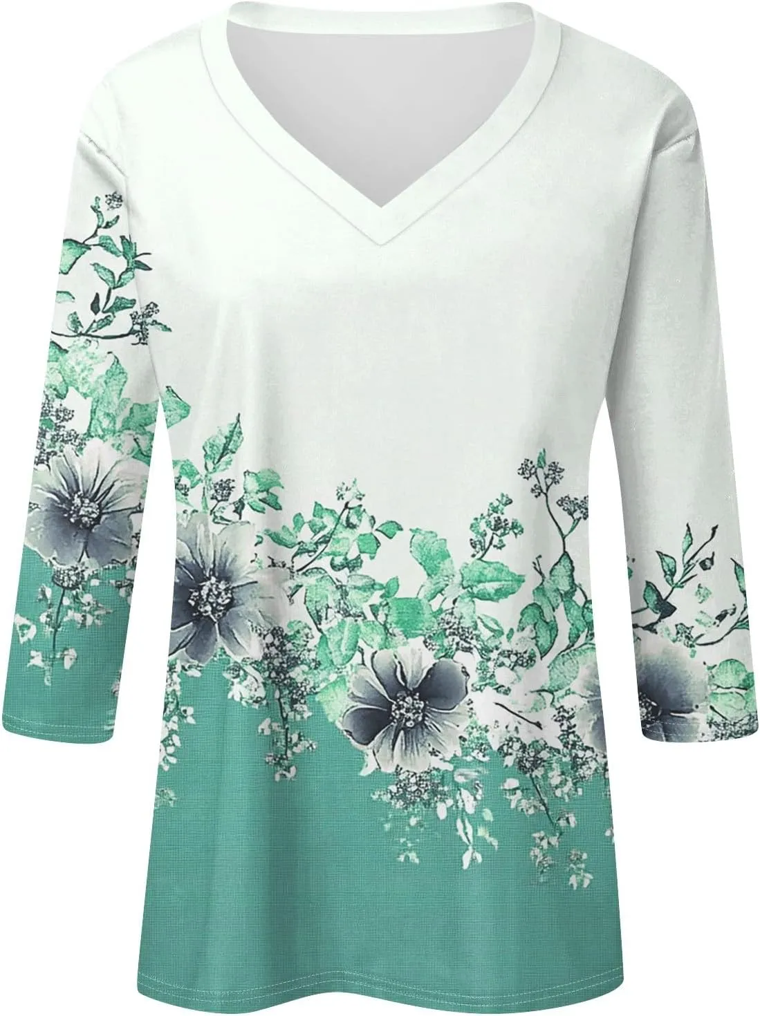 Womens Casual 3/4 Sleeve T-Shirts Sexy V Neck Loose Fit Tunic Tops Cute Basic Tees Blouses Pullover Tops