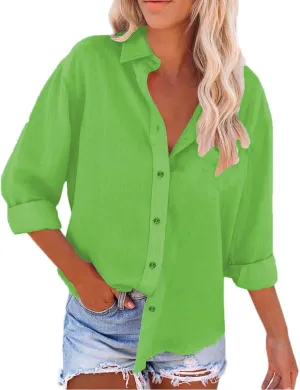 Women's Cotton Linen Cap Sleeve T-Shirt Womens Button Down Shirts 2024 Fall Casual Loose Half Button V Neck Tunic
