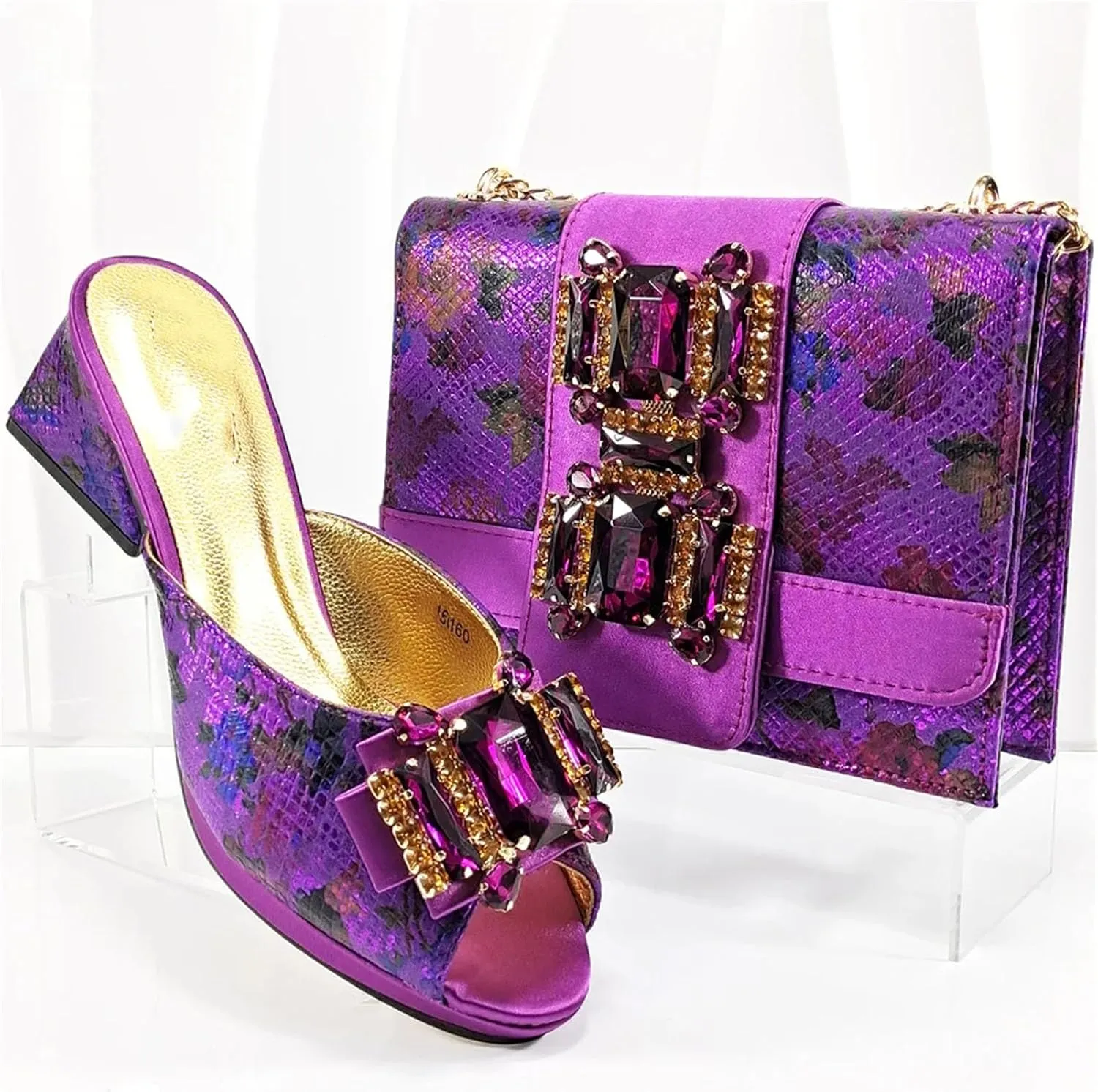Women's Crystal Italian Slipper Set - Special Wedding Dress Shoes and Bag