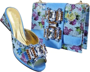 Women's Crystal Italian Slipper Set - Special Wedding Dress Shoes and Bag