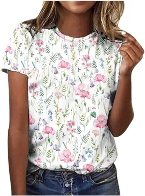Women's fashionable round-neck printed loose pullovers Womens Shirts Summer Womens Shirts Casual