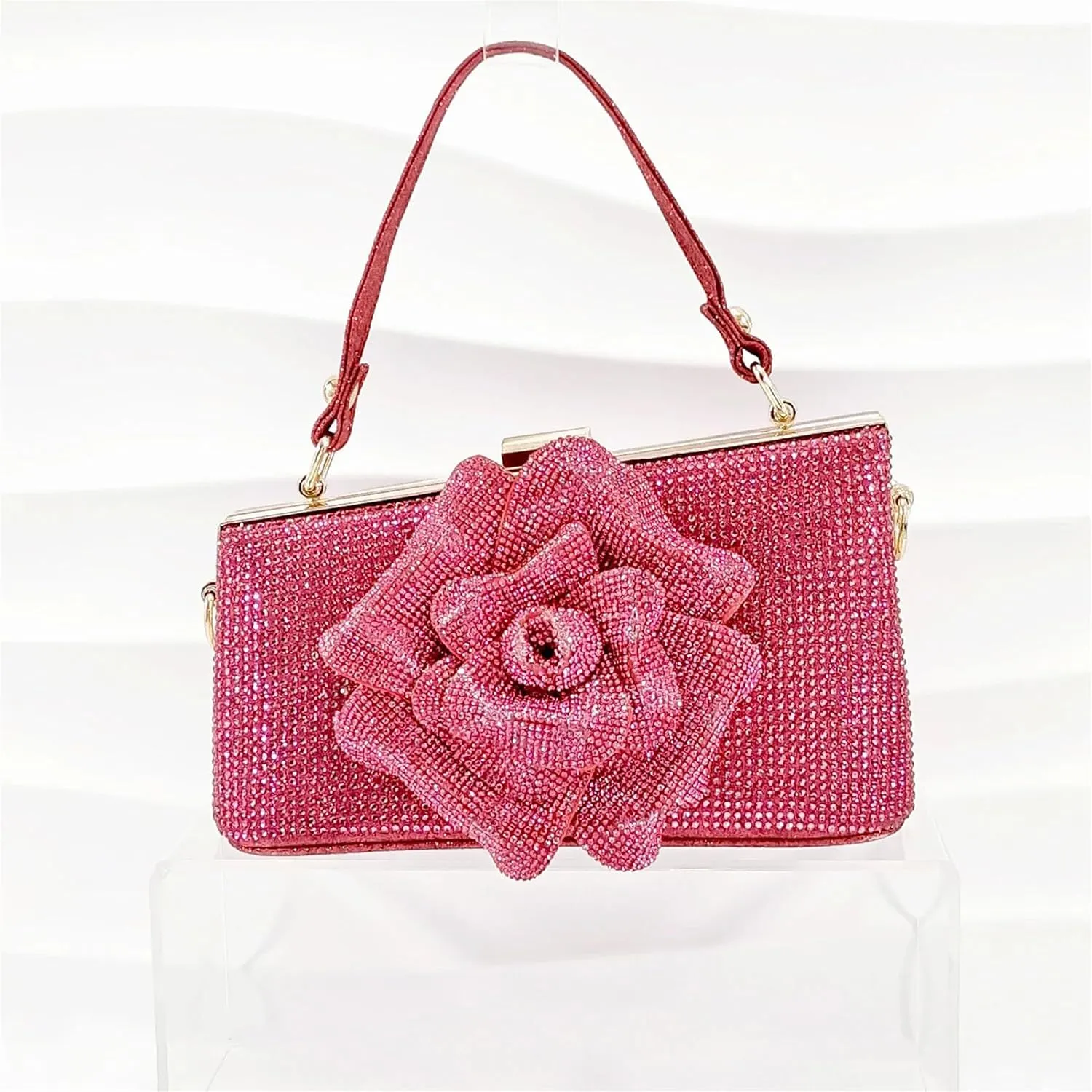 Women's Fuchsia INS Style Party Set - Italian Thin Heel Pumps & Geometric Clutch for Modern Weddings