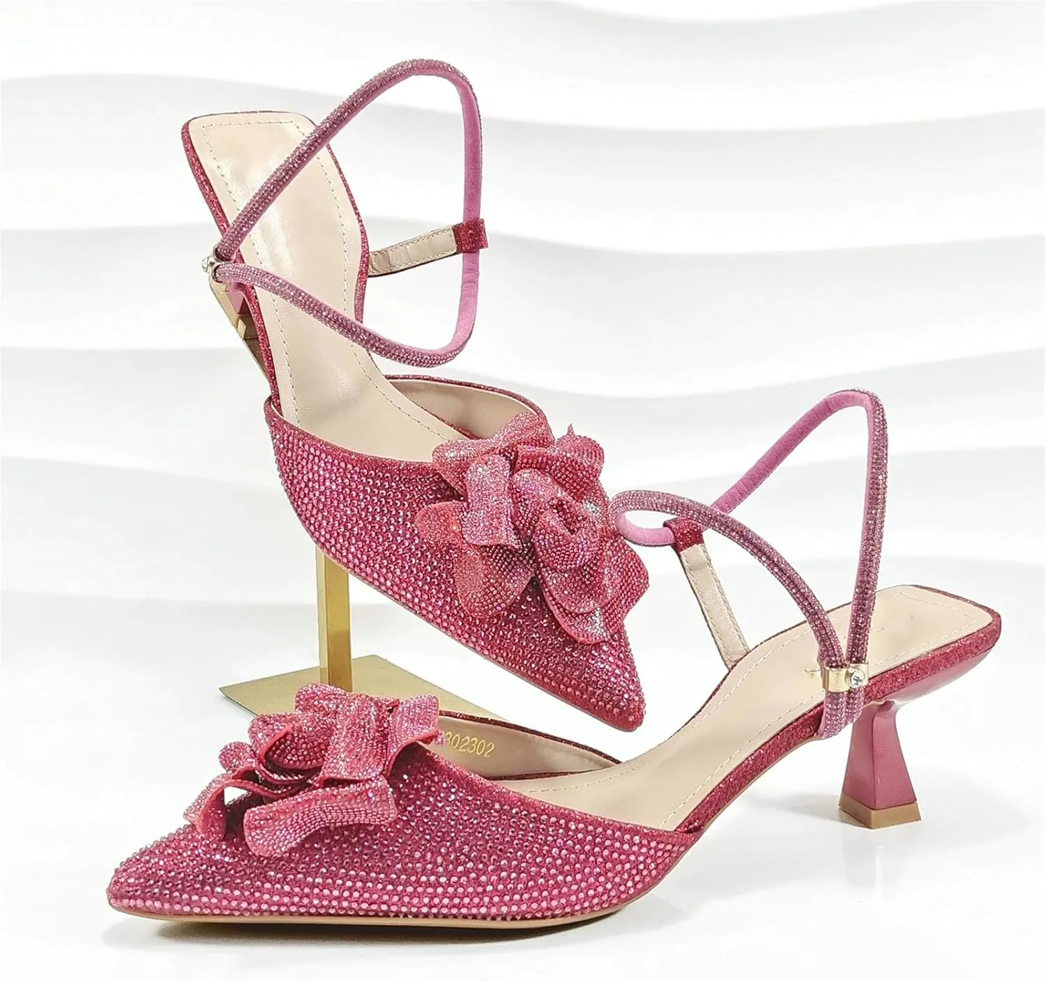 Women's Fuchsia INS Style Party Set - Italian Thin Heel Pumps & Geometric Clutch for Modern Weddings