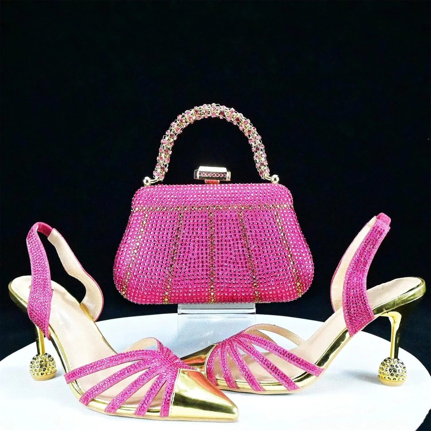 Women's Fuchsia Italian Splicing Pumps & Clutch - Garden Party Essentials