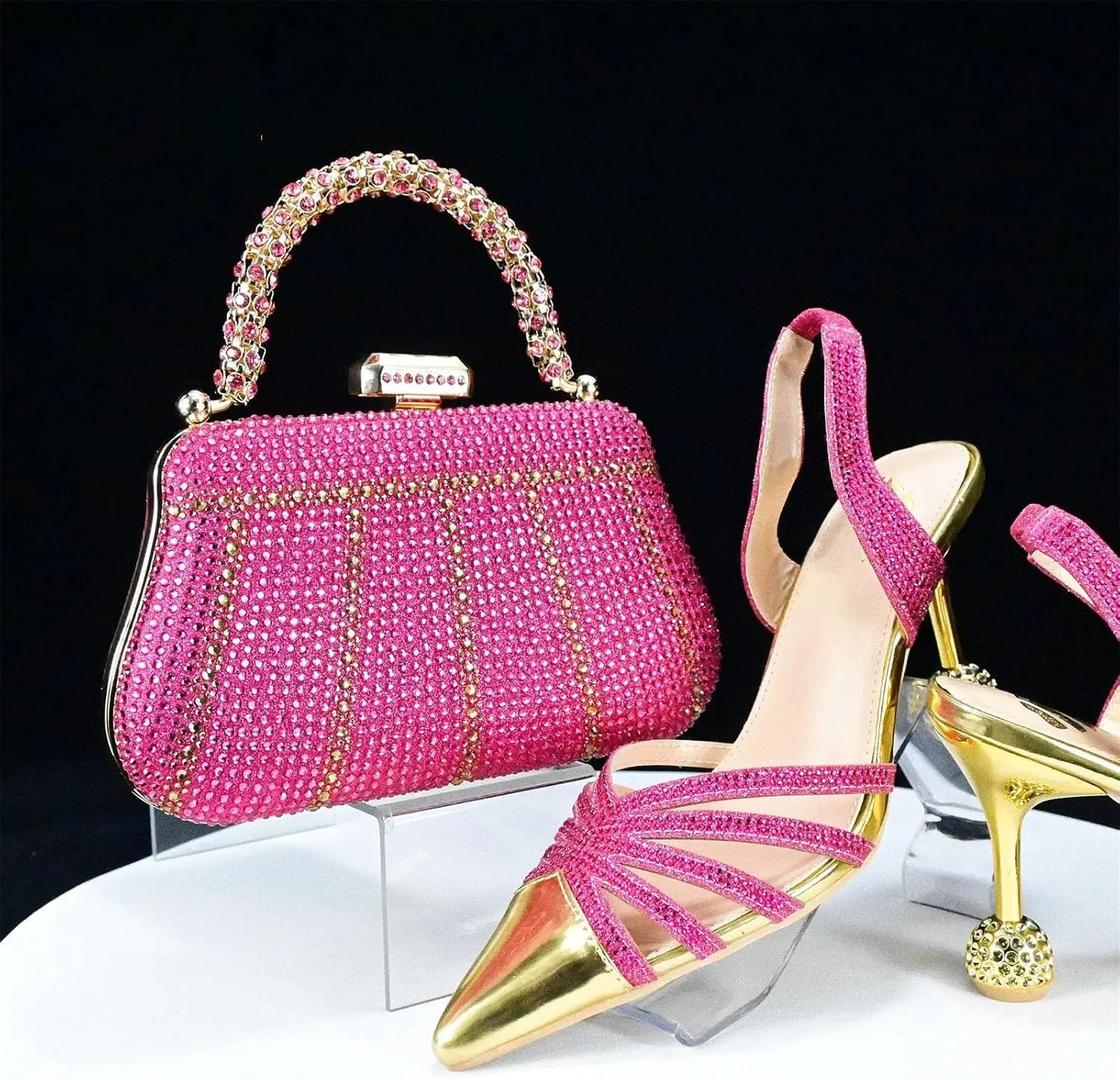 Women's Fuchsia Italian Splicing Pumps & Clutch - Garden Party Essentials