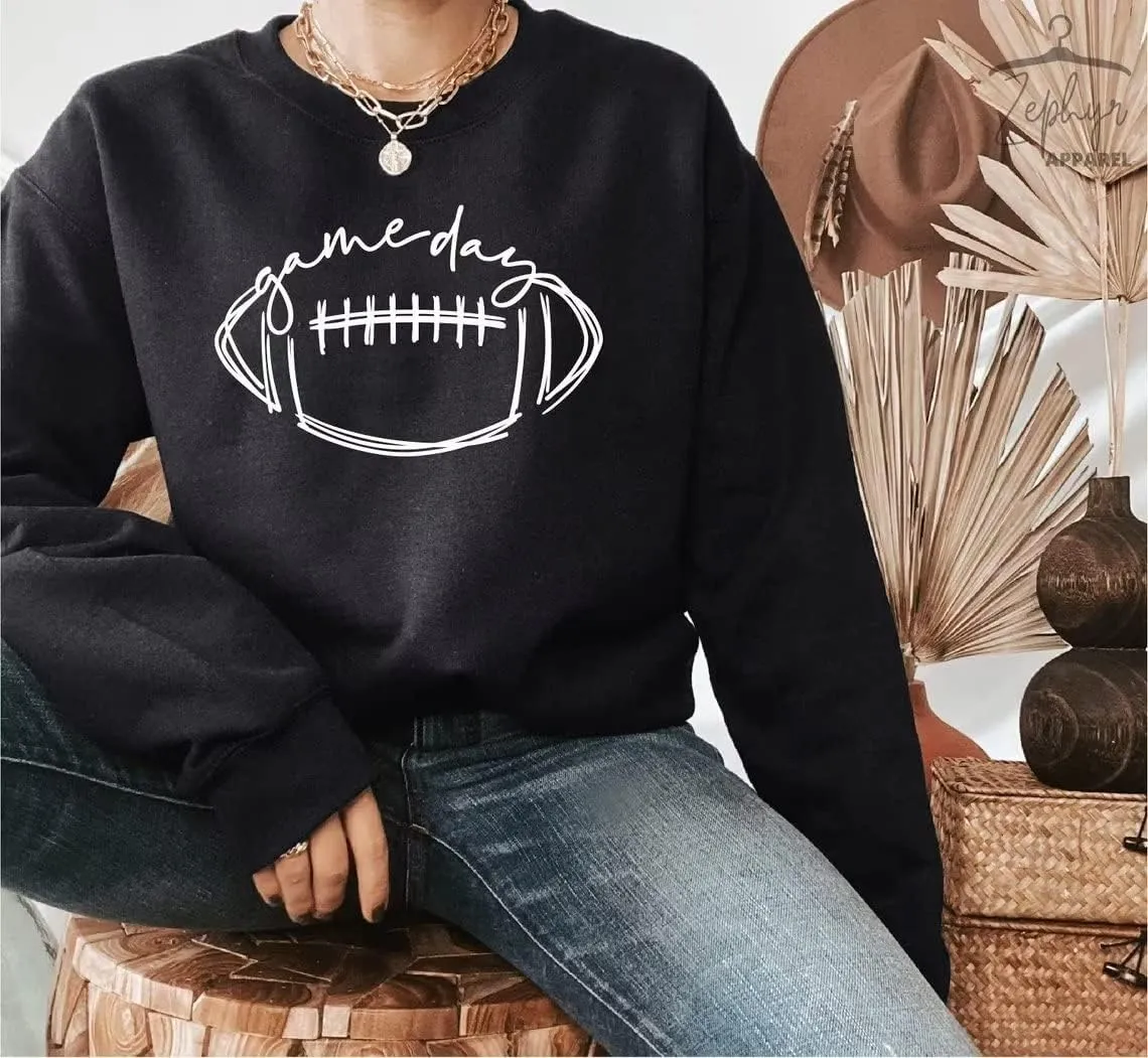 Womens Game Day Sweatshirt Outfits Football Mom Shirts Long Sleeve Crewneck Football Season Shirts Top