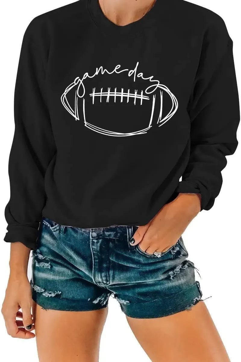 Womens Game Day Sweatshirt Outfits Football Mom Shirts Long Sleeve Crewneck Football Season Shirts Top