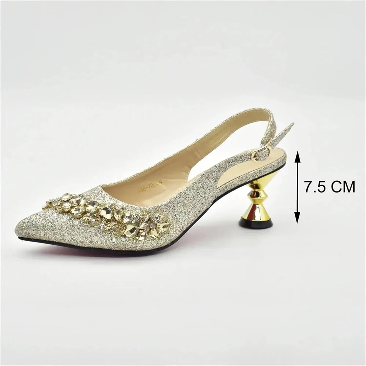Women's Gold Italian Party Set - Crystal Slingback Pumps & Matching Evening Bag