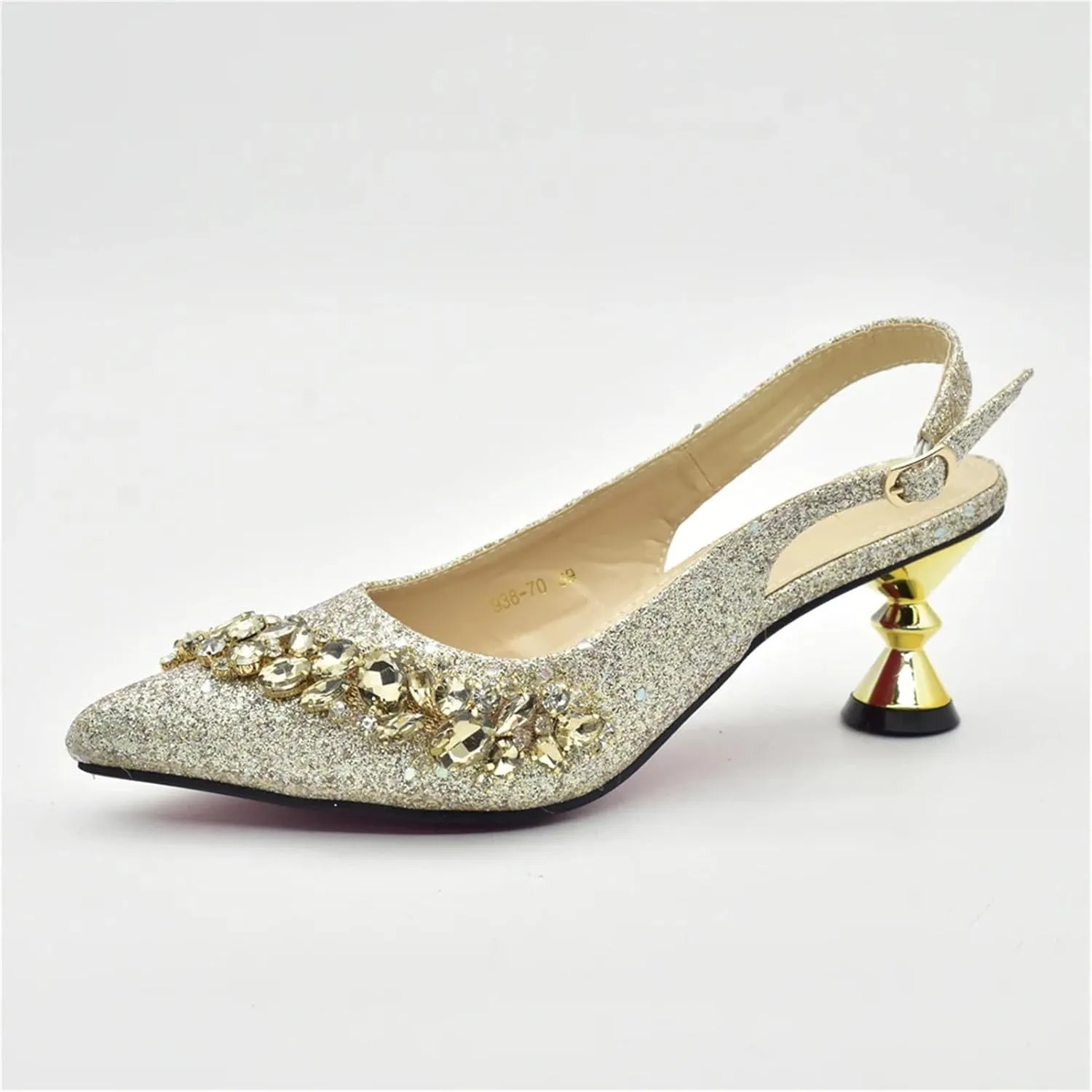 Women's Gold Italian Party Set - Crystal Slingback Pumps & Matching Evening Bag